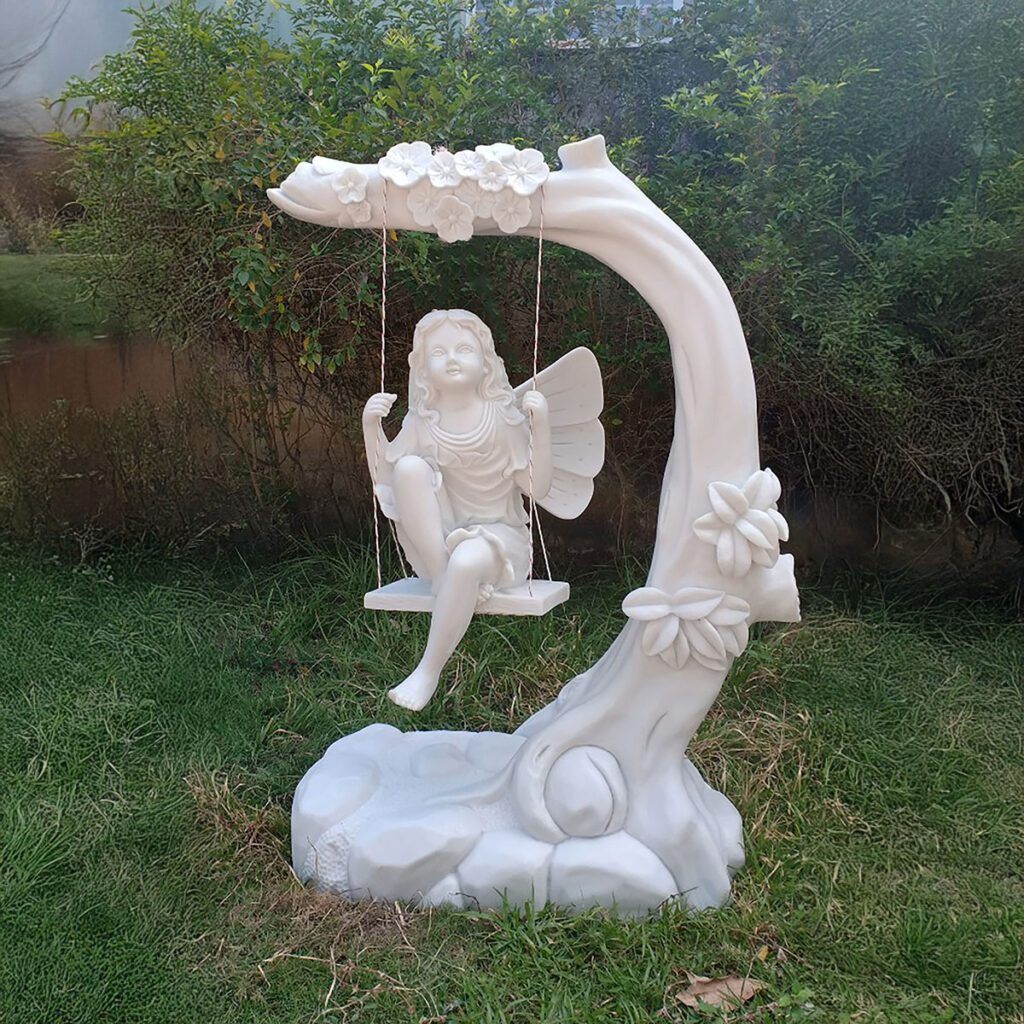 Enigma Marble Effect Fairy On Swing With Tree Garden Statue 5060235339493 2